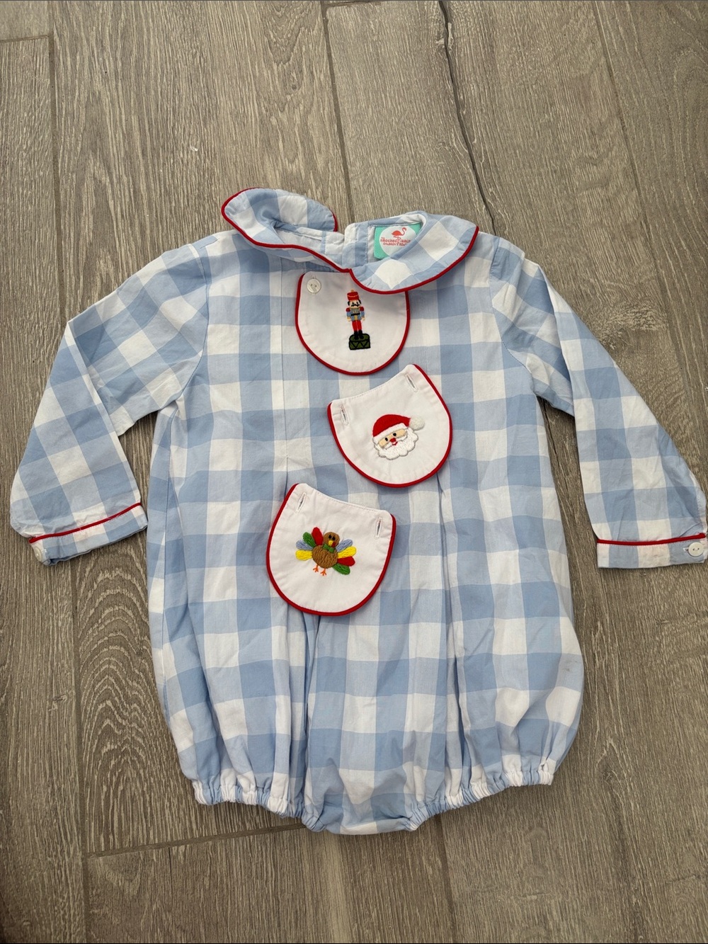 The Smocked Flamingo Romper w/ Thanksgiving and Christmas Removable Collars